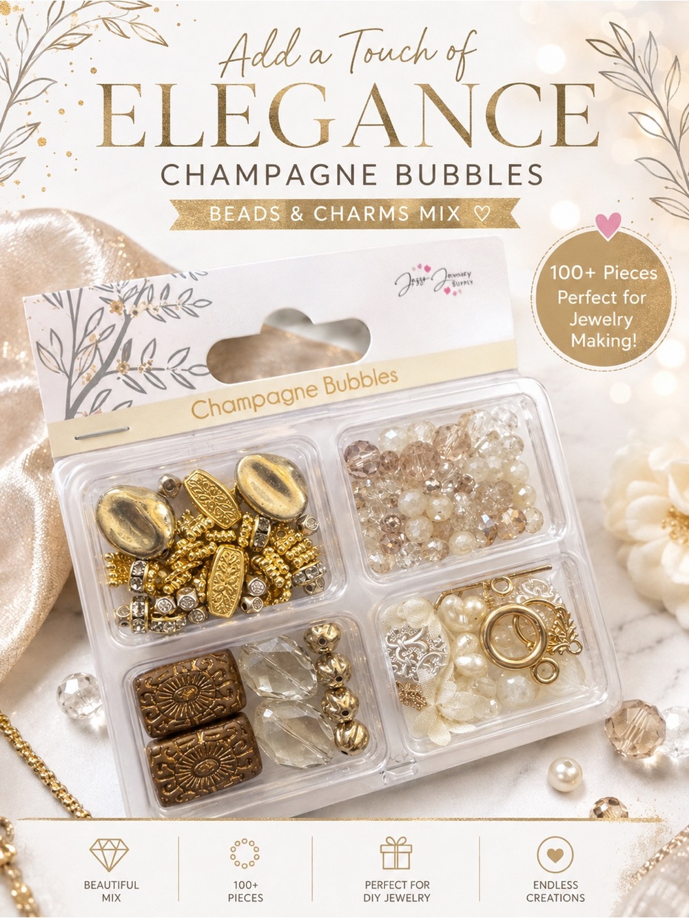 Champagne Bubbles Beads & Charms Mix — 100 pack